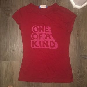“One of a kind” brick red baby doll fit tee